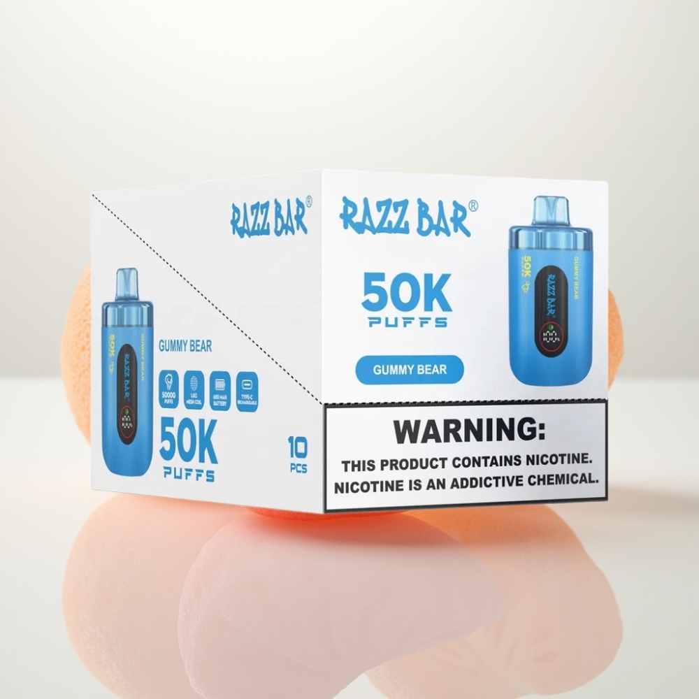 Razz Bar 50K Puffs Vape Desechable con Sabor a Osito de Goma y 2 Nicotina