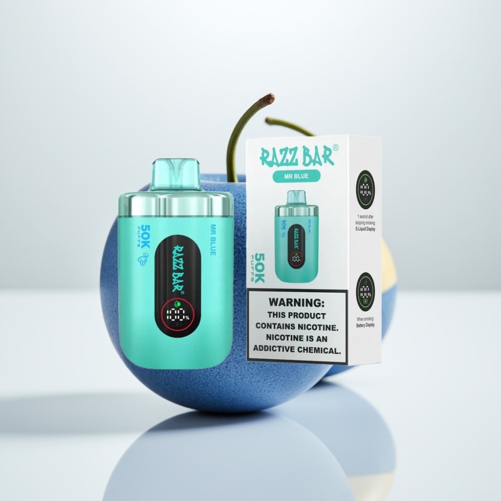 Razz Bar 50K Puffs Vape Recargable Mr Azul – 2 Nicotina Bobina Mesh 10 Ohm