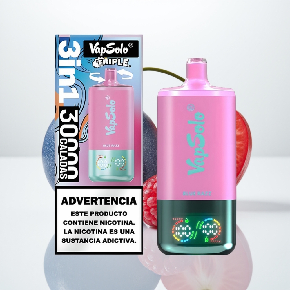 VapSolo Triple 30000 Puffs Azul Frambuesa – 40ml Tipo-C 3 Tanques