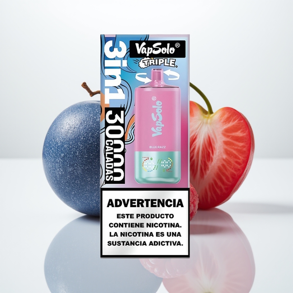 VapSolo Triple 30000 Puffs Azul Frambuesa – 40ml Tipo-C 3 Tanques