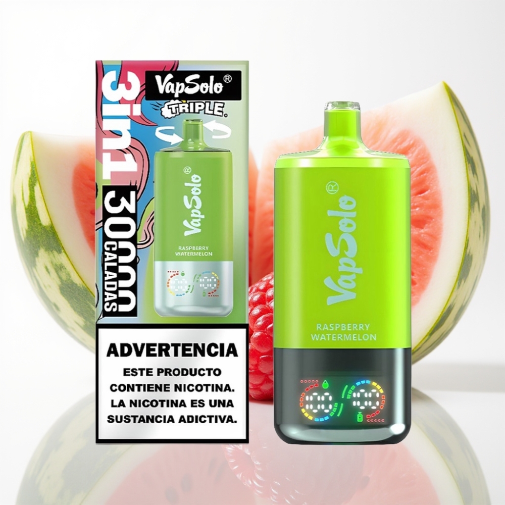 VapSolo Triple 30000 Puffs Frambuesa Sandía 40ml Tipo-C