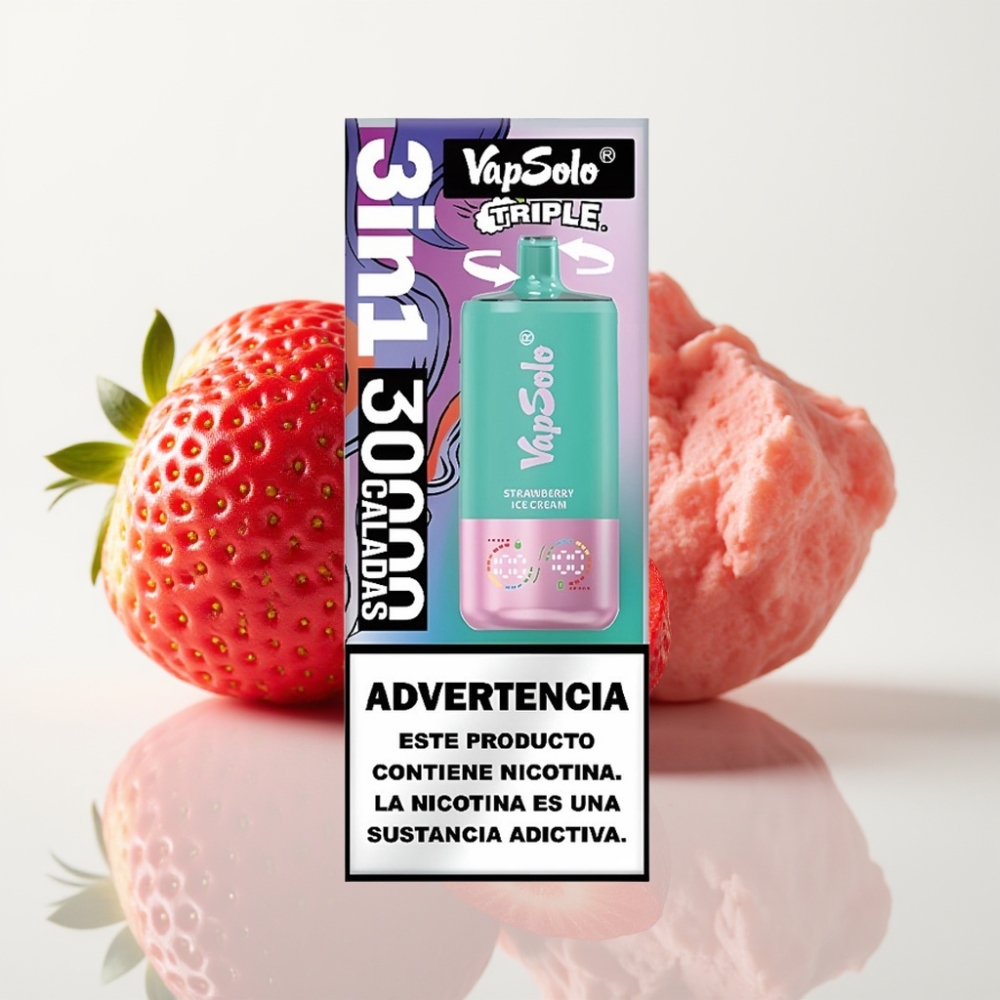 VapSolo Triple 30000 Puffs Fresa Helado – 40ml Tipo-C 20mg/50mg