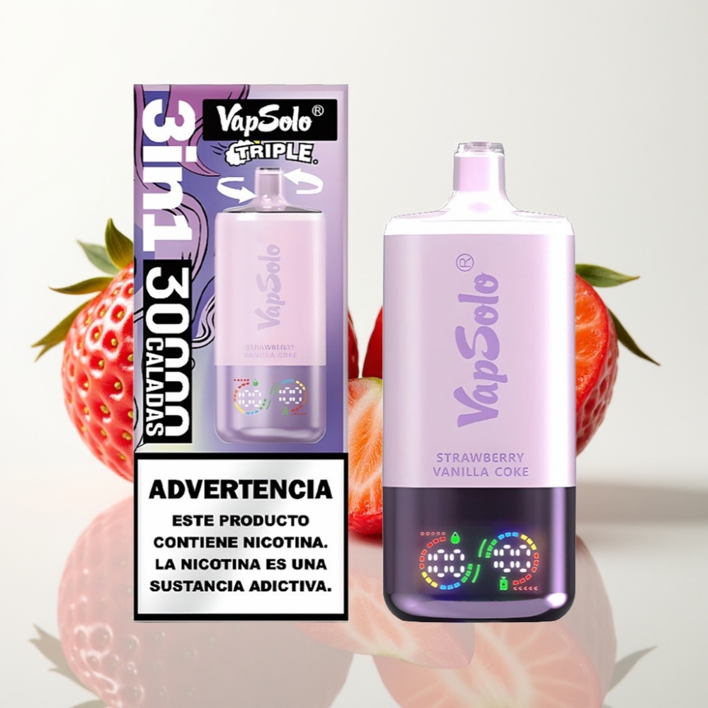 VapSolo Triple 30000 Puffs Fresa Vainilla Coca Desechable – 40ml Tipo-C 20/50mg