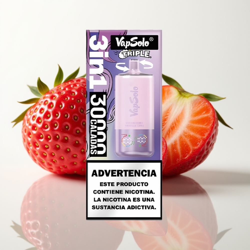 VapSolo Triple 30000 Puffs Fresa Vainilla Coca Desechable – 40ml Tipo-C 20/50mg