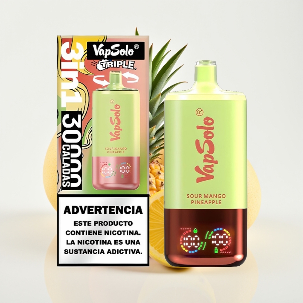 VapSolo Triple 30000 Puffs Mango Piña Ácida 40ml Tipo-C