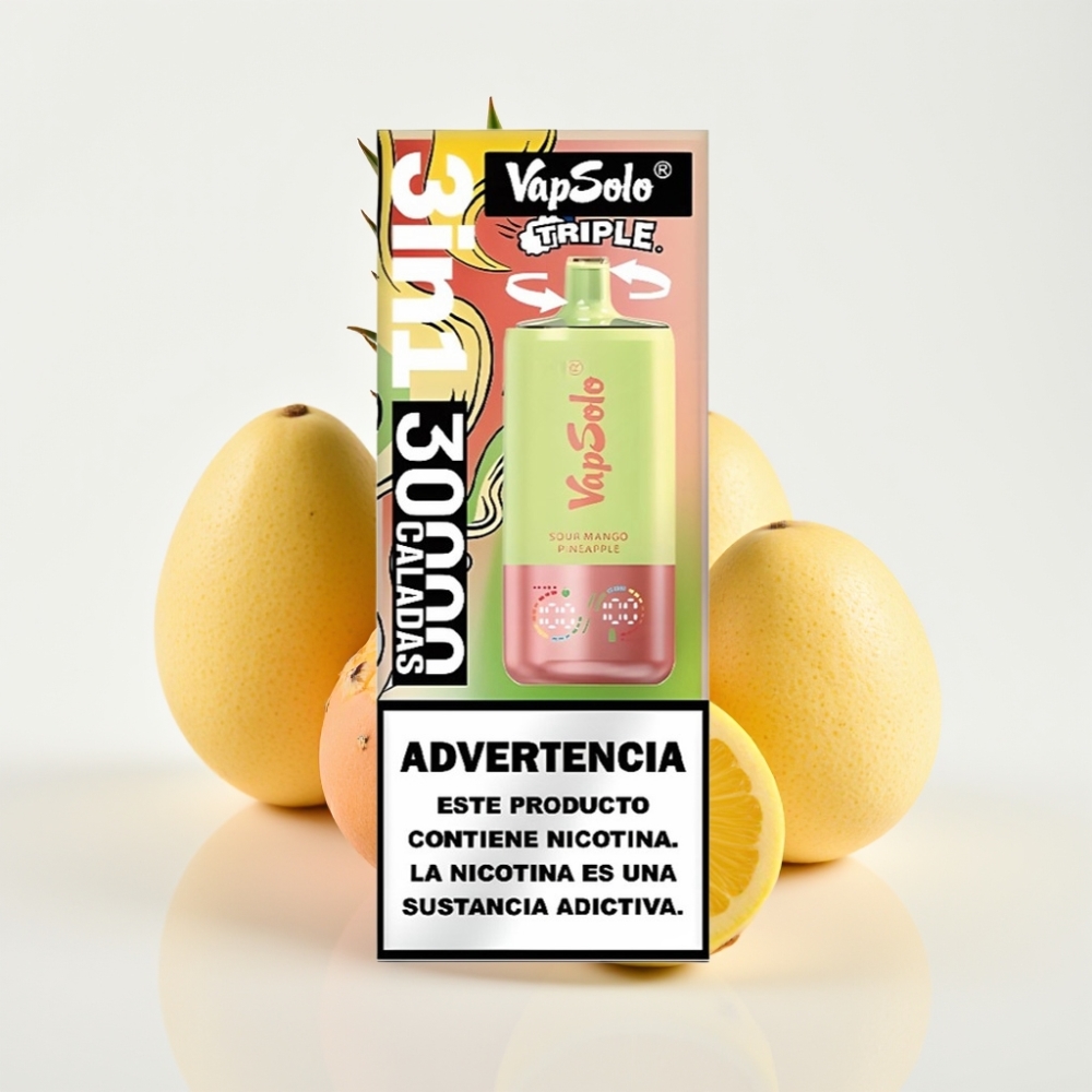 VapSolo Triple 30000 Puffs Mango Piña Ácida 40ml Tipo-C