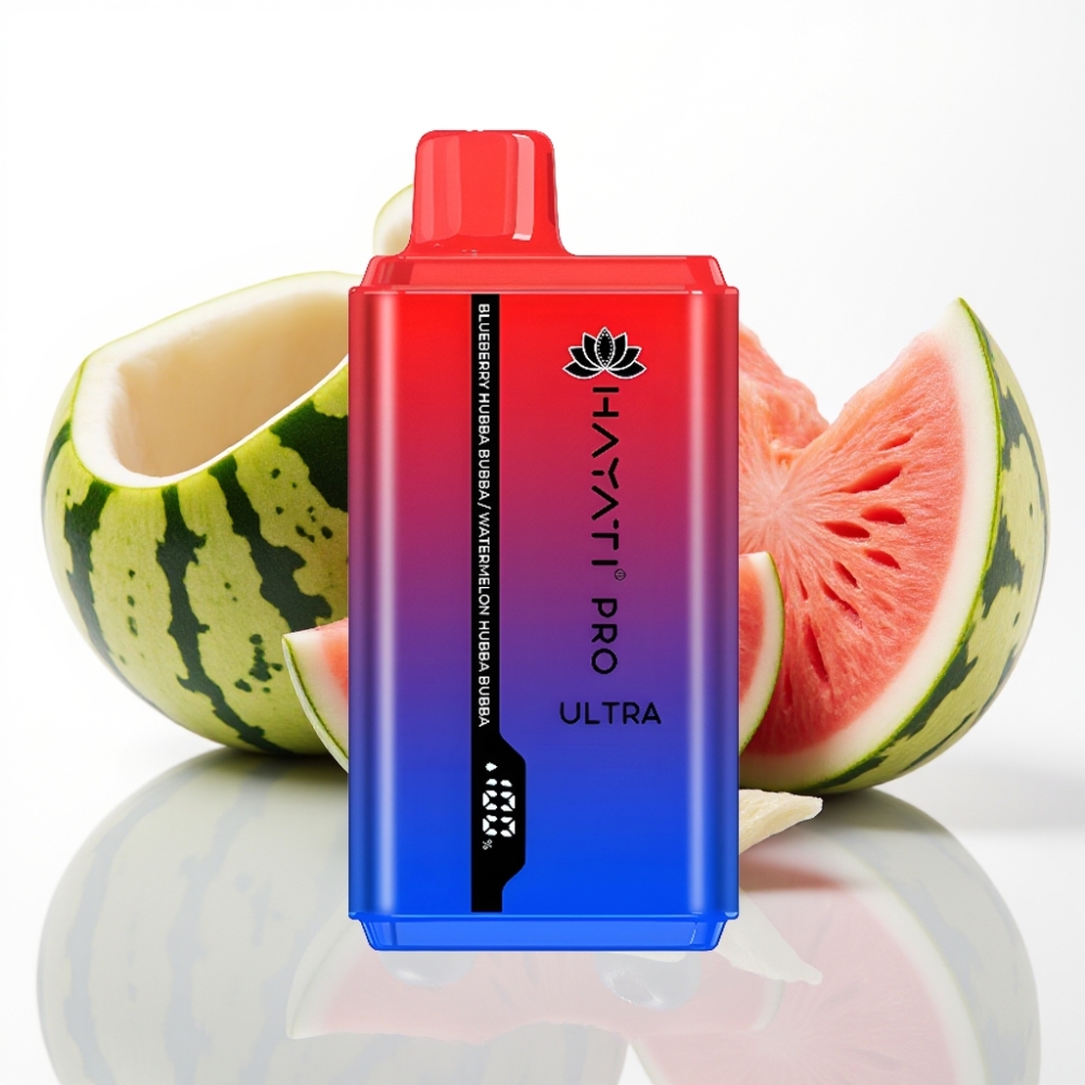 Hayati Pro Ultra 15000 Puffs Vape Disposable Arándano Sandía Hubba Bubba 12ml 2%