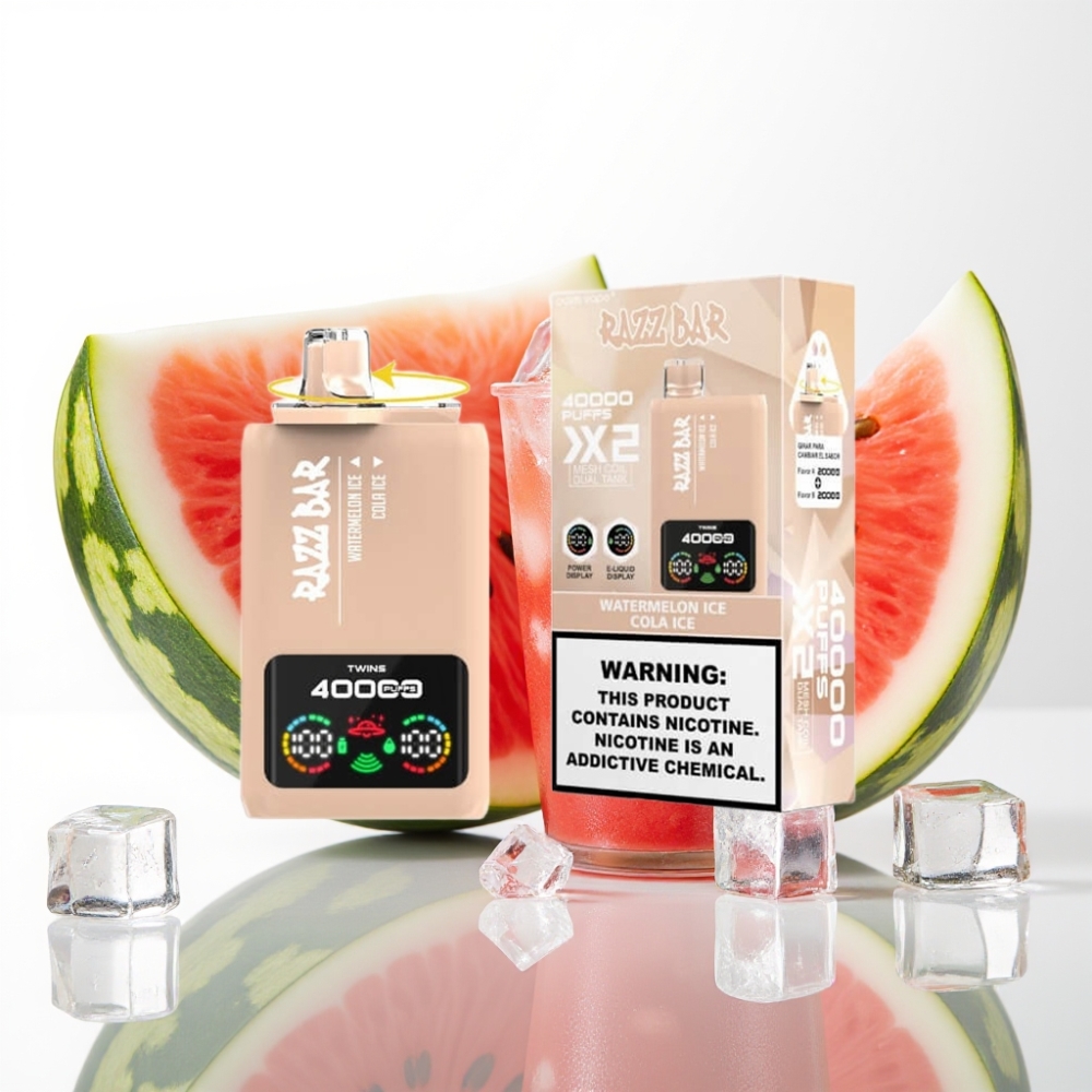 Razz Bar 40000 Puffs Vape Desechable con Pantalla: SANDÍA HELADA & COLA HELADA