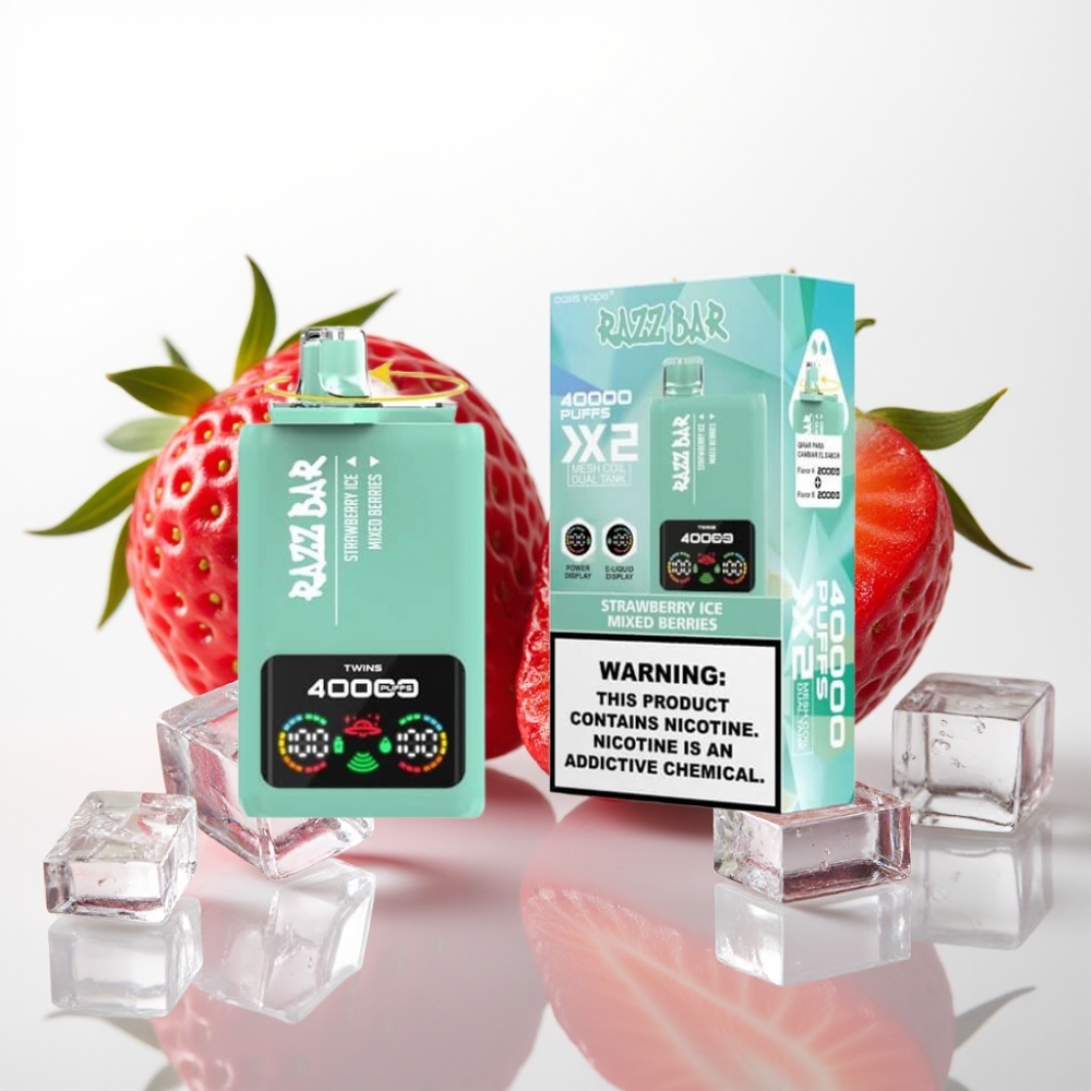 Razz Bar 40000 Puffs Vape Desechable con Pantalla y Doble Bobina 1.0Ω - Fresa Helada y Frutas Mixtas