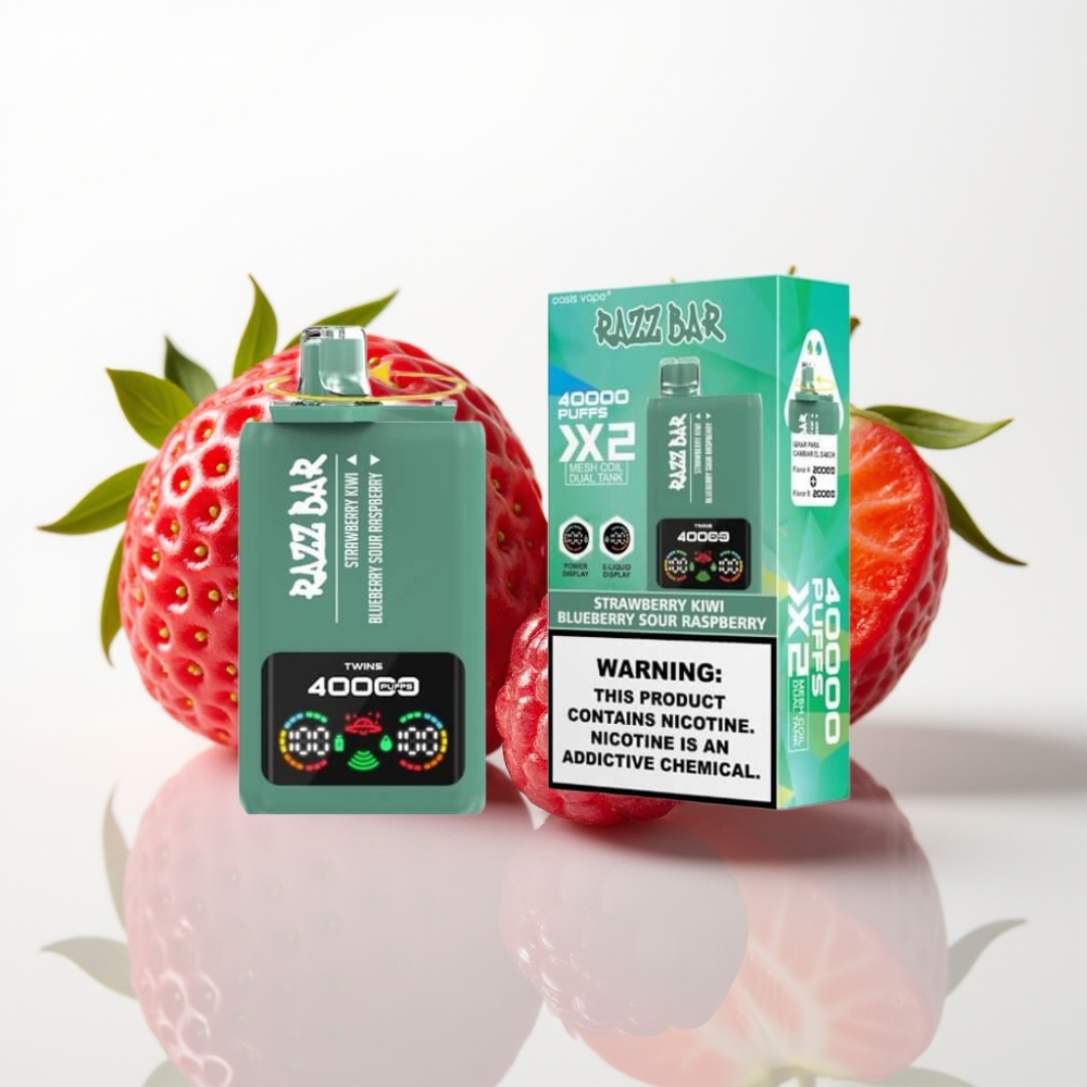 Razz Bar 40000 Puffs Vape Desechable con Pantalla y Doble Bobina – Fresa Kiwi & Arándano Frambuesa Ácida