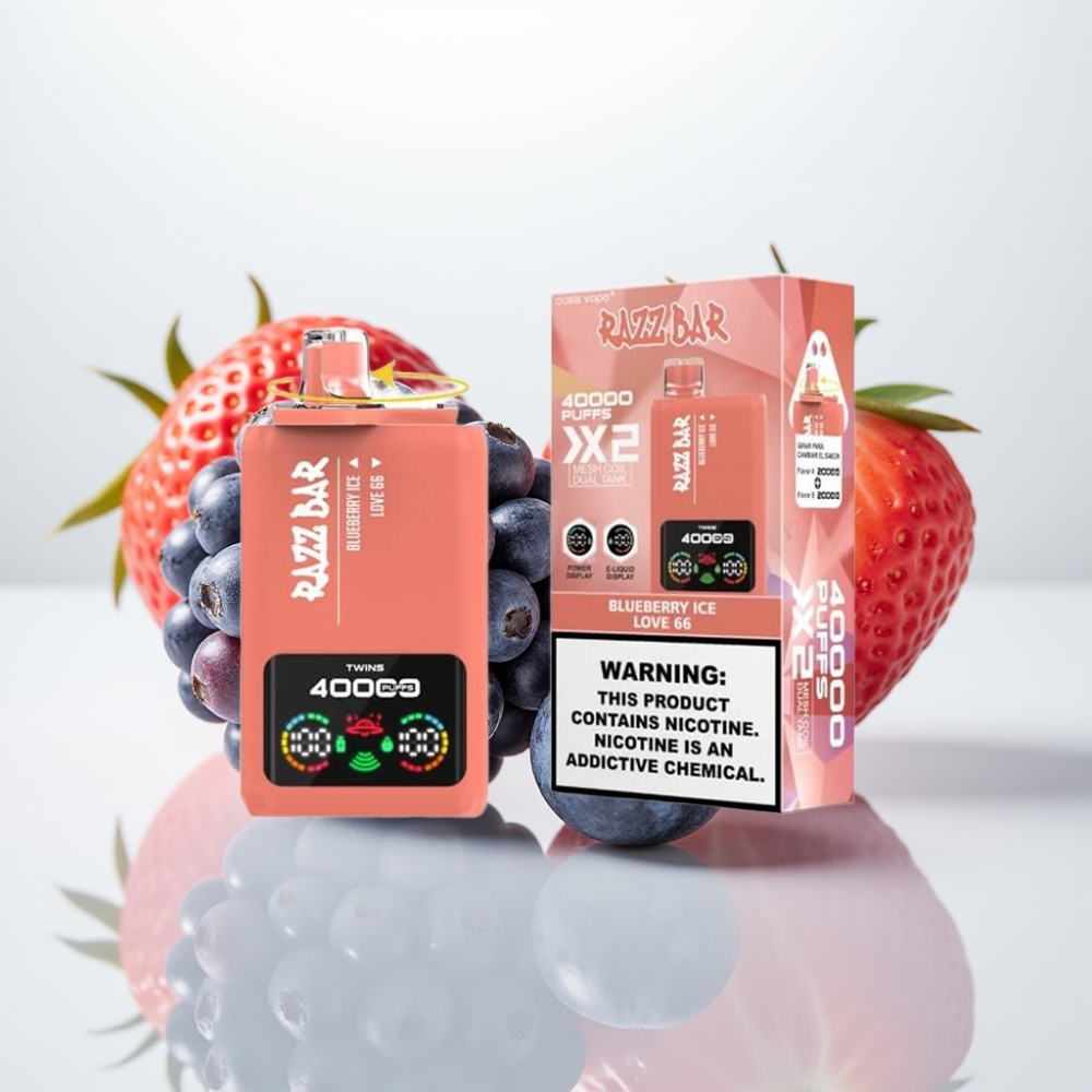 Razz Bar 40000 Puffs Vape Desechable con Pantalla y Sabor ARÁNDANO HIELO