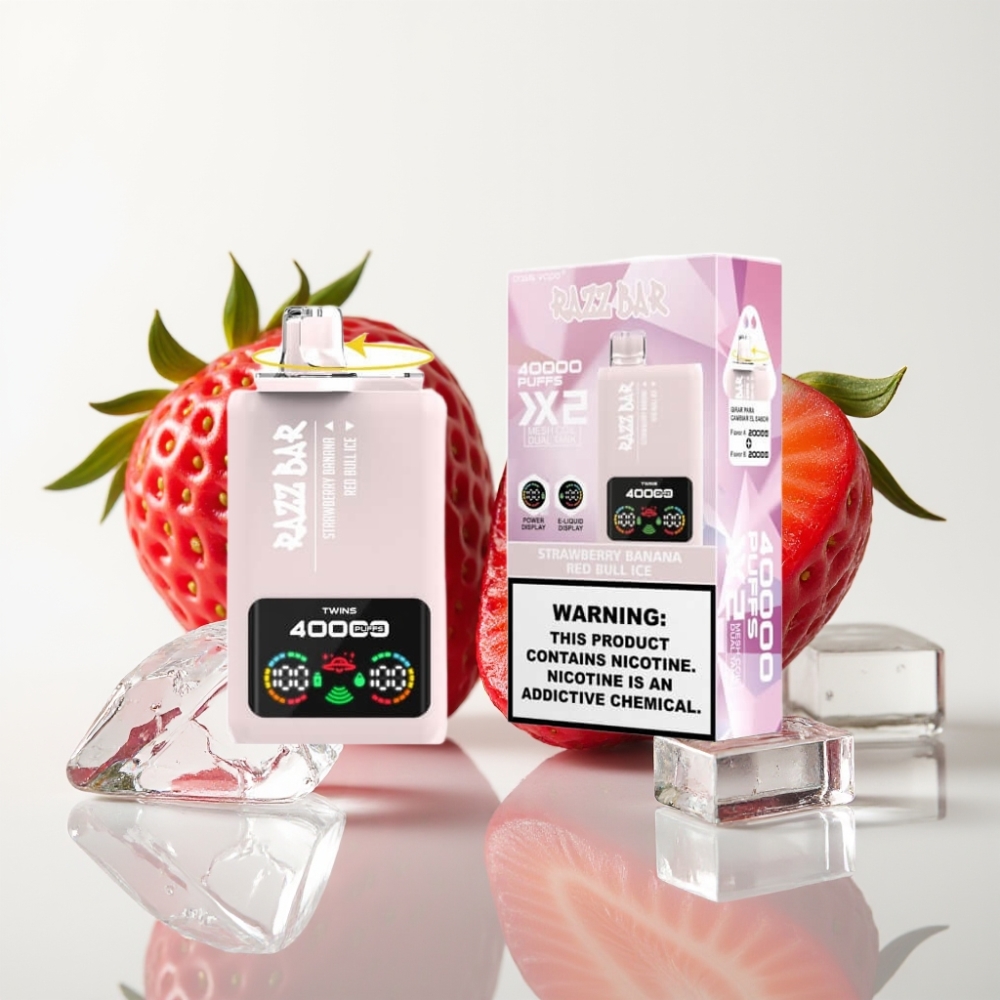 Razz Bar 40000 Puffs Vape Desechable con Pantalla y Sabores FRESA BANANA & RED BULL ICE