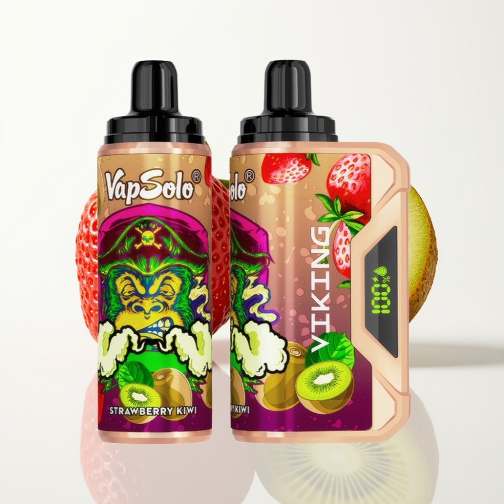 VapSolo VIKING 12000 Puffs Vape Desechable Fresa Kiwi con Pantalla LED y Tipo-C