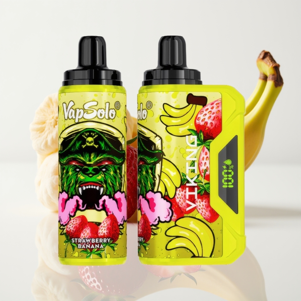 VapSolo VIKING 12000 Puffs Vape Desechable Fresa Plátano con Pantalla LED y Tipo-C