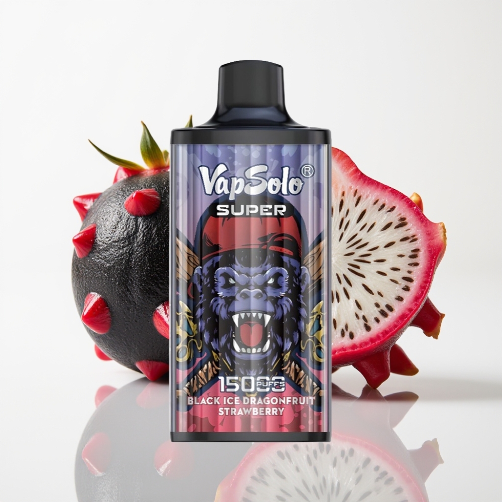 Vapsolo Super 15000 Puffs Vape Dragón Frutilla Hielo Negro – 40ml 850mAh Tipo-C