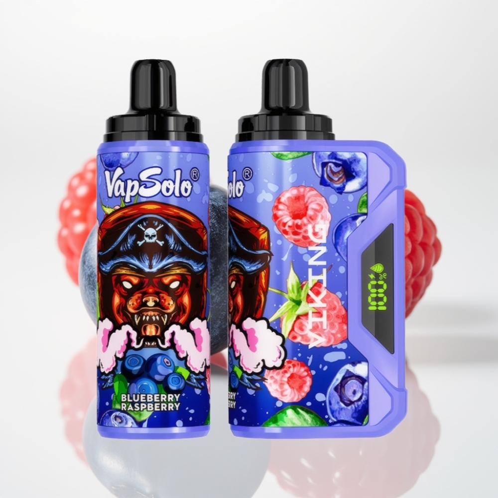 VapSolo VIKING 12000 Puffs Desechable Vape Arándano Frambuesa con Pantalla LED y Tipo-C